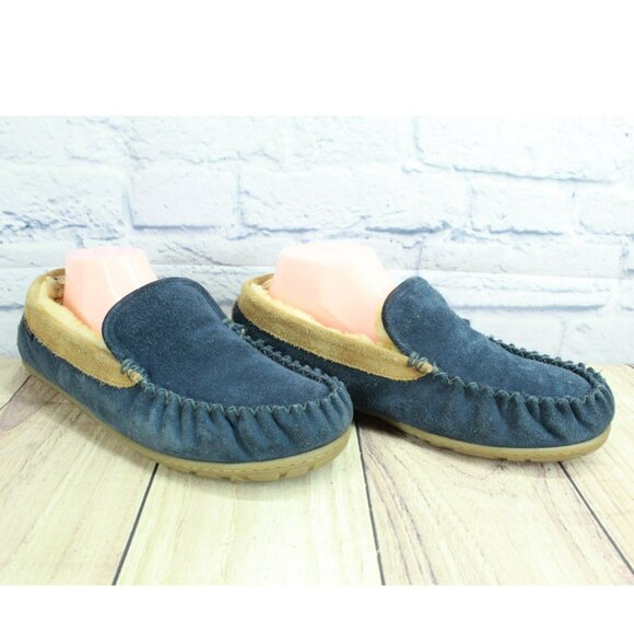 *LL Bean Blue Suede Wicked Good Shearling Lined Venetian Slippers Size 12 Inches - Picture 3 of 9